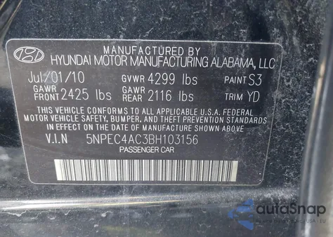 2011 Hyundai Sonata Limited from USA, damaged, VIN 5NPEC4AC3BH103156